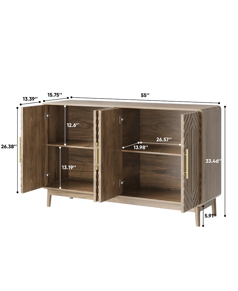 Streamdale Furniture Streamdale Carved 4-Door Sideboard Buffet Cabinet with Adjustable Shelves