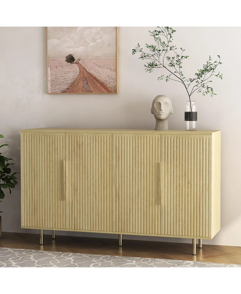 Streamdale Furniture Wood Fluted Buffet Cabinet with Adjustable Shelves