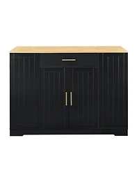 Streamdale Furniture 53" Kitchen Island w/ Trash Can, Drawer & Shelves - Black & Oak