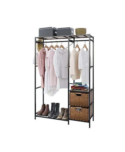 Streamdale Furniture Acacia Wood Garment Rack w/ Shelves, Drawers & Hooks