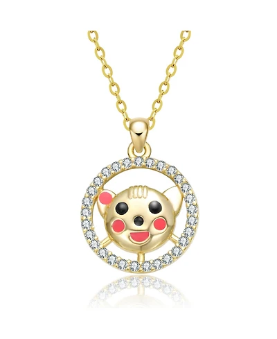 GiGiGirl 14K Gold Plated with Black Eyes Multi Color Enamel Bear Face Round Pendant Necklace For Kids