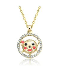 GiGiGirl 14K Gold Plated with Black Eyes Multi Color Enamel Bear Face Round Pendant Necklace For Kids