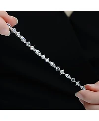 Genevive Sterling Silver White Gold Plated with Clear Cubic Zirconia Symmetrical Design Statement Bracelet