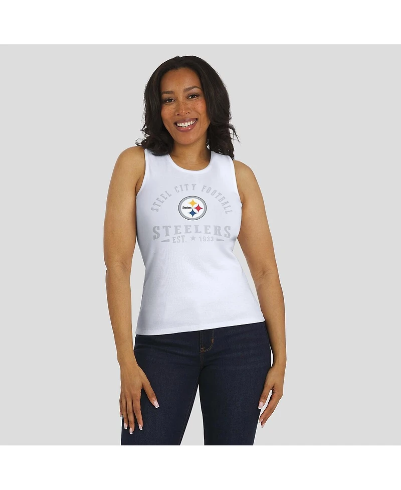 Wear by Erin Andrews Women's White Pittsburgh Steelers Ribbed Graphic Tank Top