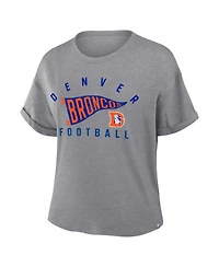 Fanatics Women's Heather Gray Denver Broncos Pennant Wave Tribute Tri-Blend Boxy T-Shirt