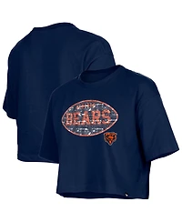 New Era Girl's Navy Chicago Bears Flip Sequin Boxy T-Shirt