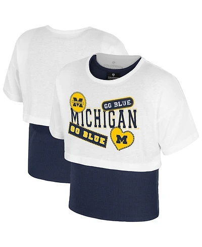 Colosseum Big Girls White Michigan Wolverines Gale Cropped 2Fer Top