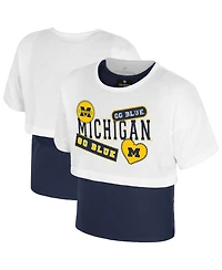Colosseum Big Girls White Michigan Wolverines Gale Cropped 2Fer Top