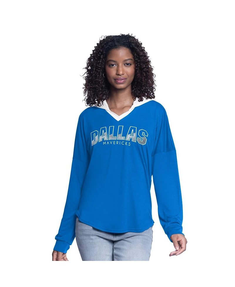 G-iii 4Her by Carl Banks Women's Blue Dallas Mavericks Bench Player Oversized Long Sleeve Hooded Top