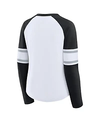 Fanatics Women's White/Black Las Vegas Raiders Redzone Blitz Package Raglan Lace-Up V-Neck Long Sleeve T-Shirt