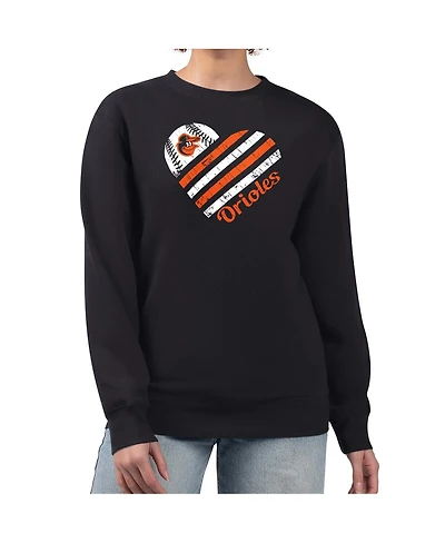 G-iii 4Her by Carl Banks Women's Black Baltimore Orioles Heart Logo Fleece Pullover Sweatshirt