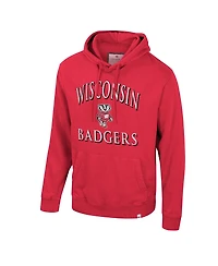 Colosseum Men's Red Wisconsin Badgers Big Tall Cap E-Tan Pullover Hoodie
