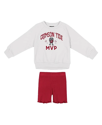 Colosseum Girls 2-Piece Toddler White/Crimson Alabama Crimson Tide Beta Fleece Sweatshirt and Shorts Set