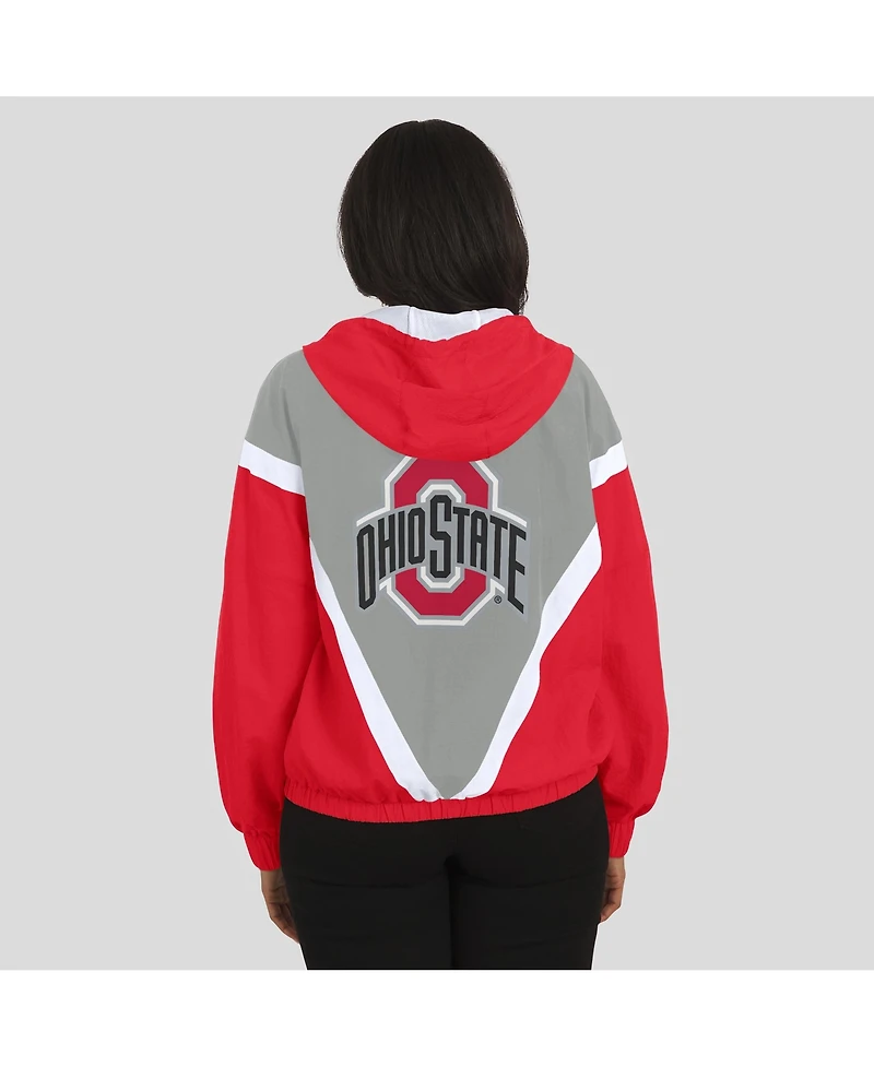Wear by Erin Andrews Women's Scarlet/Gray Ohio State Buckeyes Color Block Full-Zip Windbreaker Jacket
