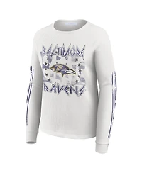 Wear by Erin Andrews Women's White Baltimore Ravens Graphic Waffle Long-Sleeve T-Shirt