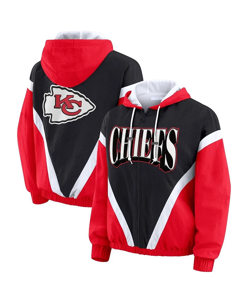Wear by Erin Andrews Women's Red/Black Kansas City Chiefs Retro Crinkle Full-Zip Hoodie Windbreaker