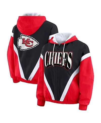 Wear by Erin Andrews Women's Red/Black Kansas City Chiefs Retro Crinkle Full-Zip Hoodie Windbreaker