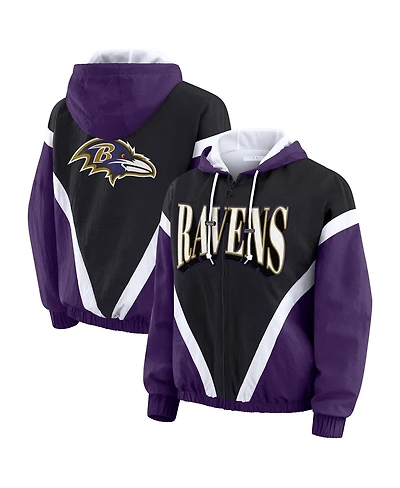 Wear by Erin Andrews Women's Purple/Black Baltimore Ravens Retro Crinkle Full-Zip Hoodie Windbreaker