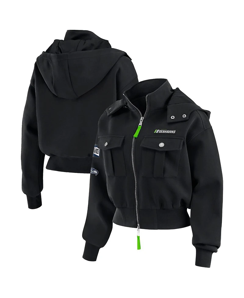 Wear by Erin Andrews Women's Black Seattle Seahawks Patch Pocket Bomber Jacket