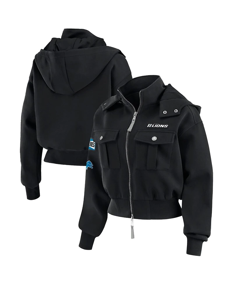 Wear by Erin Andrews Women's Black Detroit Lions Patch Pocket Bomber Jacket