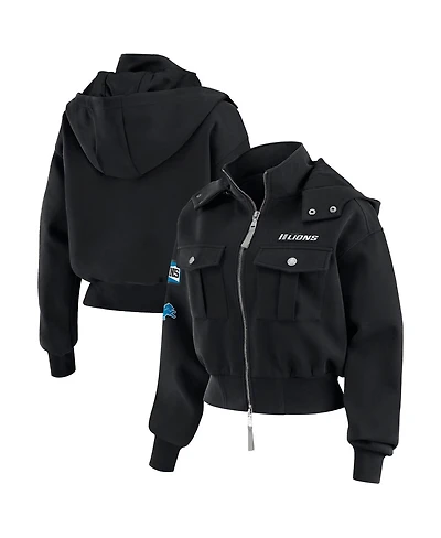 Wear by Erin Andrews Women's Black Detroit Lions Patch Pocket Bomber Jacket