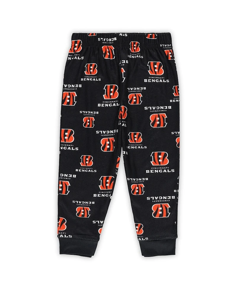 Outerstuff Toddler Black Cincinnati Bengals All-Over-Print Long Sleeve T-Shirt and Pants Sleep Set