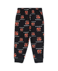 Outerstuff Toddler Black Cincinnati Bengals All-Over-Print Long Sleeve T-Shirt and Pants Sleep Set