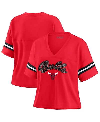 Wear by Erin Andrews Women's Red Chicago Bulls Plus Color Block Boxy V-Neck T-Shirt