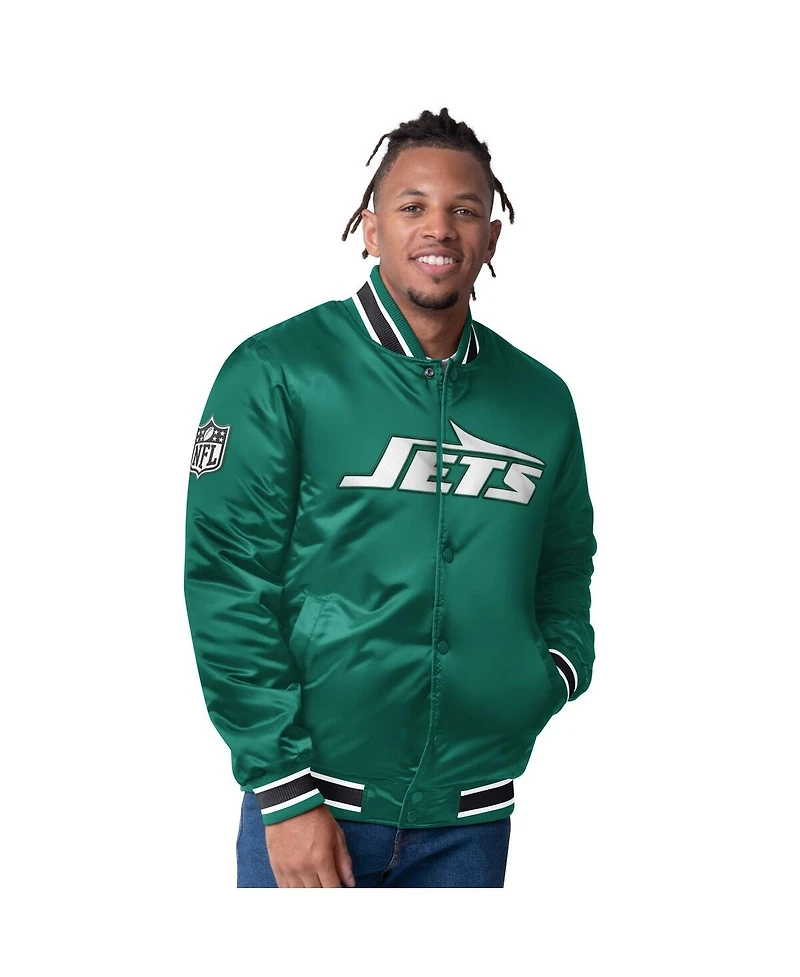 Starter Men's Green/Black New York Jets Closer Reversible Satin Full-Snap Jacket