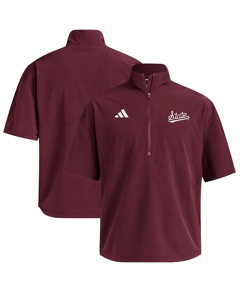 Adidas Men's Maroon Mississippi State Bulldogs Woven Quarter-Zip Short Sleeve Pullover Sweatshirt