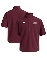 Adidas Men's Maroon Mississippi State Bulldogs Woven Quarter-Zip Short Sleeve Pullover Sweatshirt