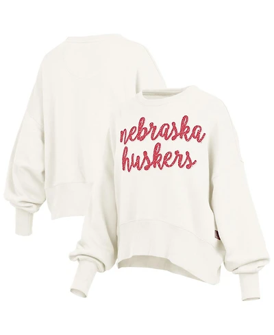 Pressbox Women's Cream Nebraska Huskers Oversized Chelsea Waist Length Pullover Sweatshirt