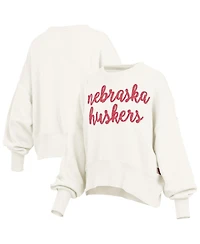 Pressbox Women's Cream Nebraska Huskers Oversized Chelsea Waist Length Pullover Sweatshirt