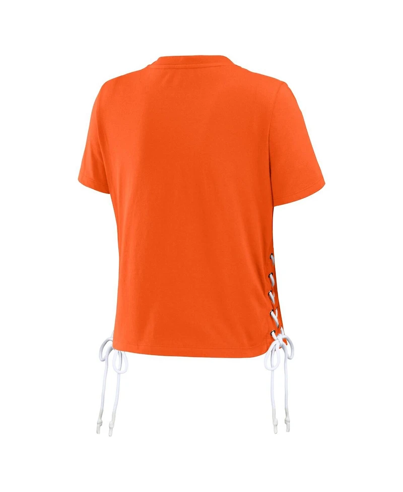 Wear by Erin Andrews Women's Orange Clemson Tigers Side Lace-Up Modest Crop T-Shirt