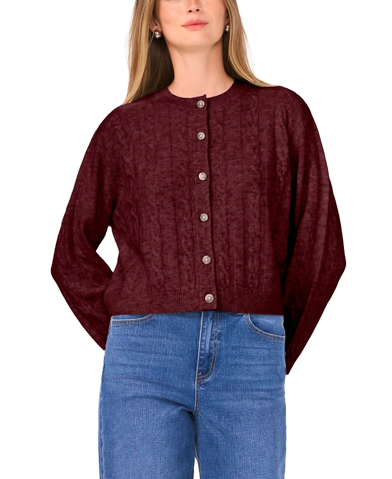 1.state Women's Long Sleeve Crewneck Cardigan Sweater