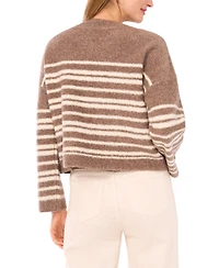 1.state Women's Striped Long Sleeve Crewneck Sweater