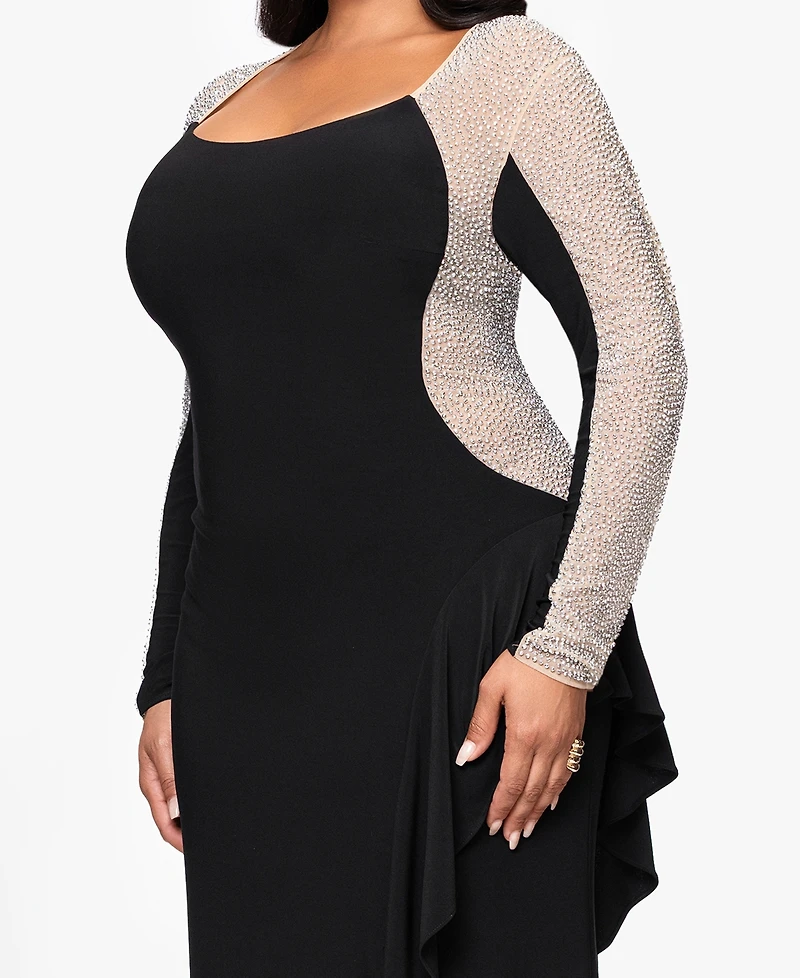 Xscape Plus Beaded Square Neck Maxi Dress