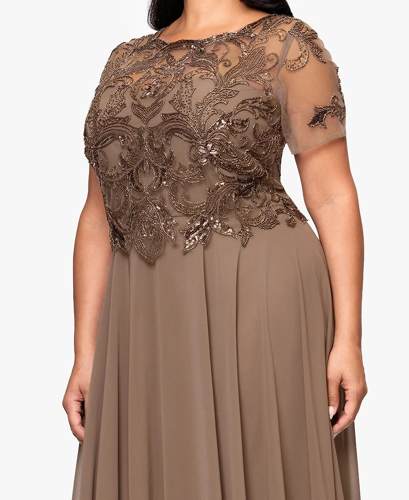 Xscape Plus Bead Detail A-line Maxi Dress
