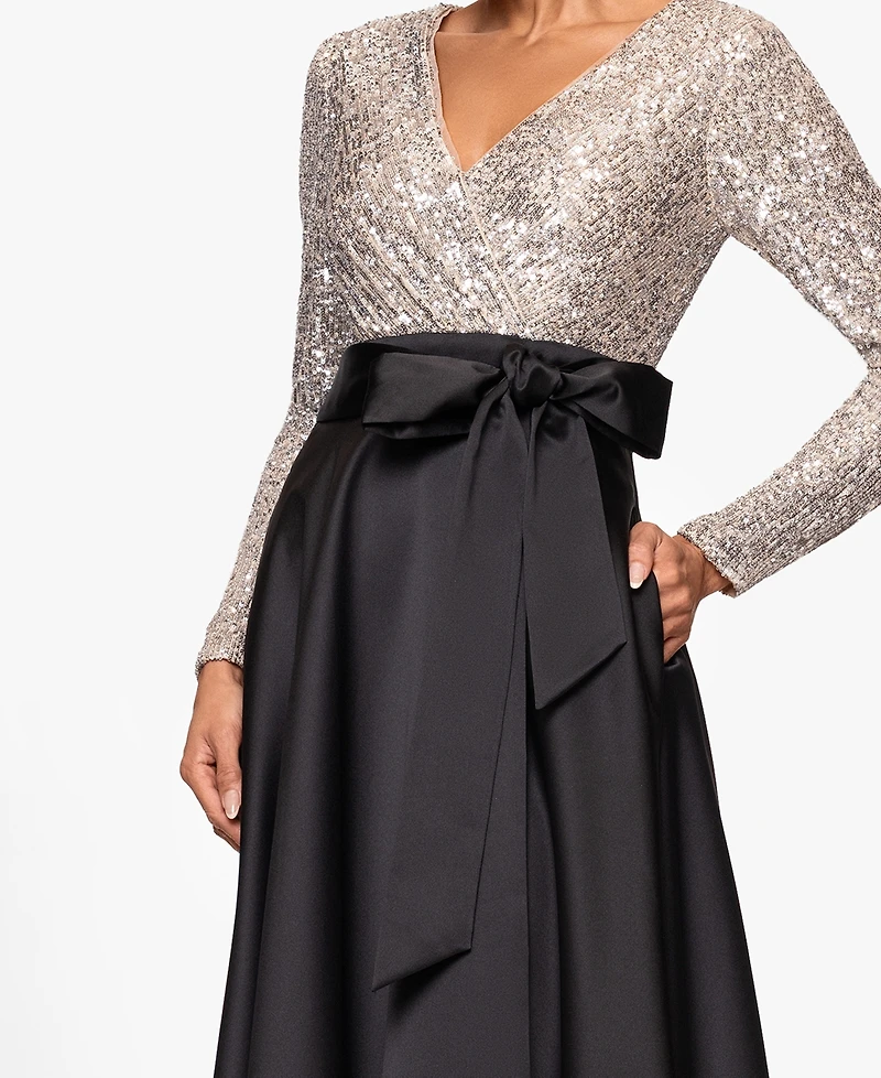 Xscape Petite Sequin Detail V-Neck Maxi Dress