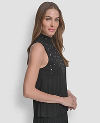 Dkny Women's Studded Mock Neck Top