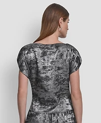 Dkny Women's Printed Flutter Sleeve Pull On Top