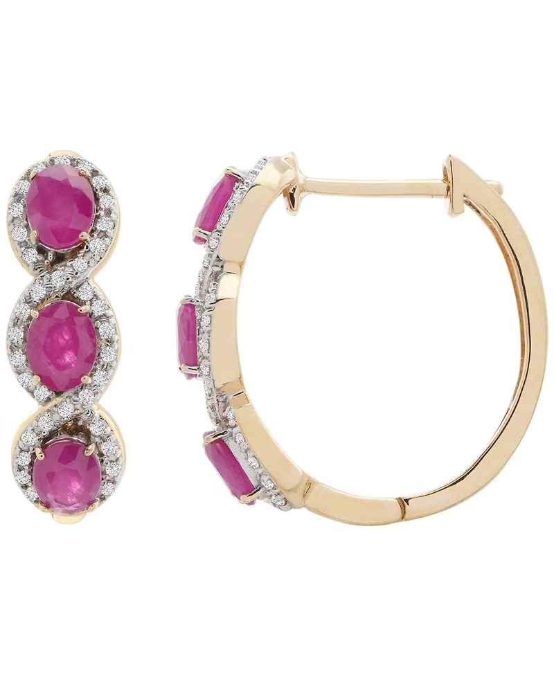 Macy's Ruby (1-3/8 ct. t.w.) and Diamond (1/6 ct. t.w.) Infinity Hoop Earrings in 14K Gold-Plated Over Sterling Silver