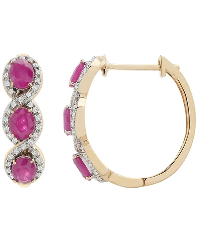 Macy's Ruby (1-3/8 ct. t.w.) and Diamond (1/6 ct. t.w.) Infinity Hoop Earrings in 14K Gold-Plated Over Sterling Silver