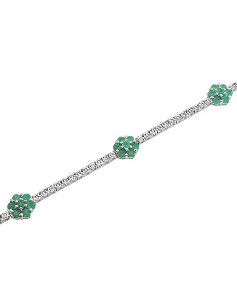Macy's Lab Grown Emerald (5/8 ct. t.w.) and White Sapphire (2-1/6 ct. t.w.) Cluster Link Bracelet in Sterling Silver