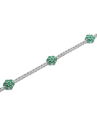 Macy's Lab Grown Emerald (5/8 ct. t.w.) and White Sapphire (2-1/6 ct. t.w.) Cluster Link Bracelet in Sterling Silver