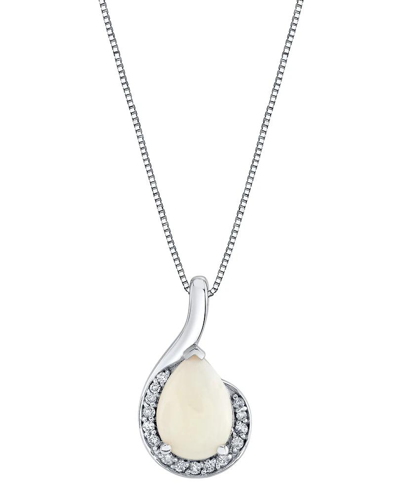 Macy's Pear Shape Opal Pendant with Chain (1 ct. t.w.) and Diamond (1/10 ct. t.w.) in 10k White Gold
