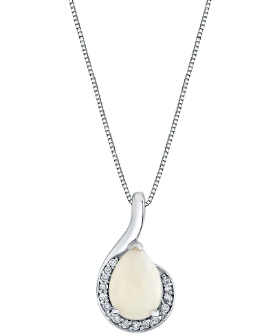 Macy's Pear Shape Opal Pendant with Chain (1 ct. t.w.) and Diamond (1/10 ct. t.w.) in 10k White Gold
