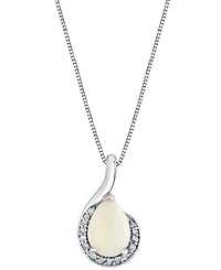 Macy's Pear Shape Opal Pendant with Chain (1 ct. t.w.) and Diamond (1/10 ct. t.w.) in 10k White Gold
