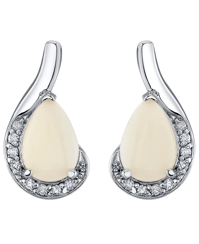 Macy's Opal (1-1/2 ct. t.w.) & Diamond (1/8 ct.t.w.) Earrings in 10k White Gold
