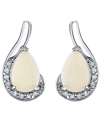Macy's Opal (1-1/2 ct. t.w.) & Diamond (1/8 ct.t.w.) Earrings in 10k White Gold